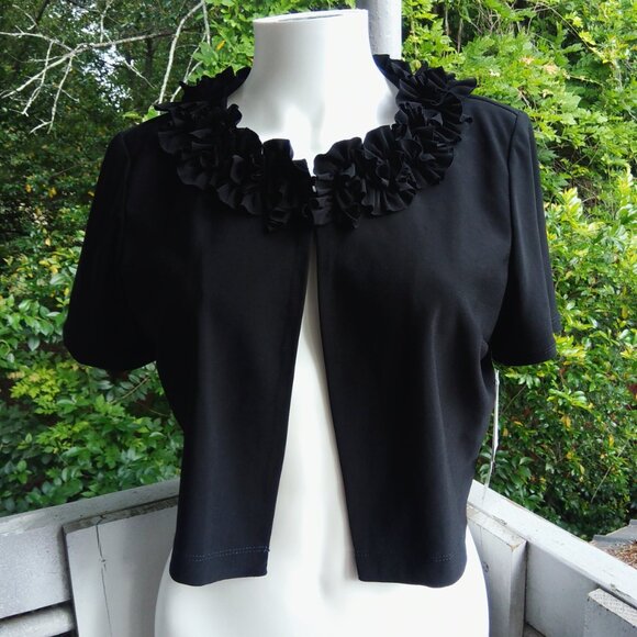 Vintage 90s Y2k Goth Ruffle Black Open front Crop Top - Picture 1 of 8